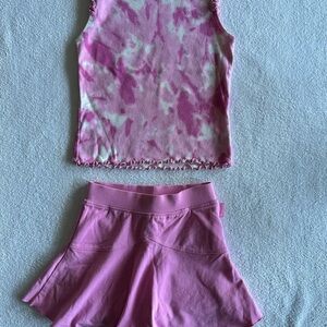 Pink Tie-Dye Tank Top and Skirt Set